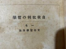 ｃ◆　戦前　自我批判の哲学　文化哲学序論　野村隅畔 著　大正8年　大同館書店　古書　/　N7_画像1