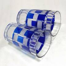 ガラスコップ 2個 カットガラス ブルー 口径約6.2cm 高さ約10.2cm 気泡硝子 昭和レトロ　【4068】【o】【b】_画像7