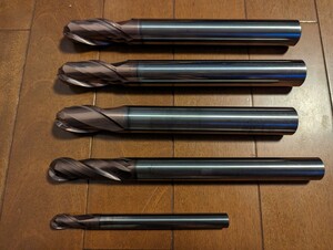 超硬ボールエンドミル　R12.5-3本、 R10-1本、R6-1本、 再研磨品5本セット