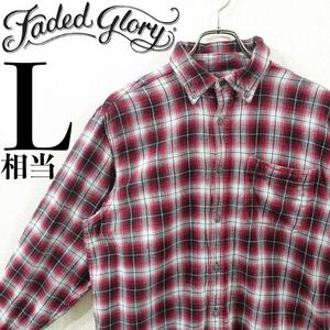 【美品】FADED GLORY ネルシャツ レッド L相当 チェック USA輸入 長袖シャツ コットン 柄