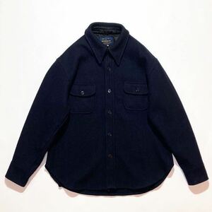 美品☆90s USA製 MONOGRAM ウールシャツ L 濃紺 ビンテージ ウール ジャケット ネイビー ビッグサイズ