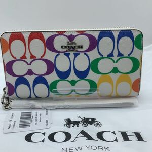 新品未使用　コーチ 長財布 COACH 財布 シグネチャー ラウンドファスナー レインボー 