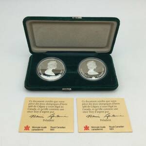 PP3□ 記念硬貨 1988年 カナダ カルガリー オリンピック 20ドル プルーフ銀貨 2枚セット エリザベス2世 ケース 小冊子付き 現状品 □