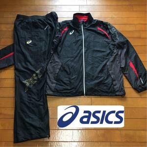 ☆【 asics 】★ 裏起毛 ゆったりシルエット ナイロンジャージ上下セット セットアップ トラックスーツ ★サイズO