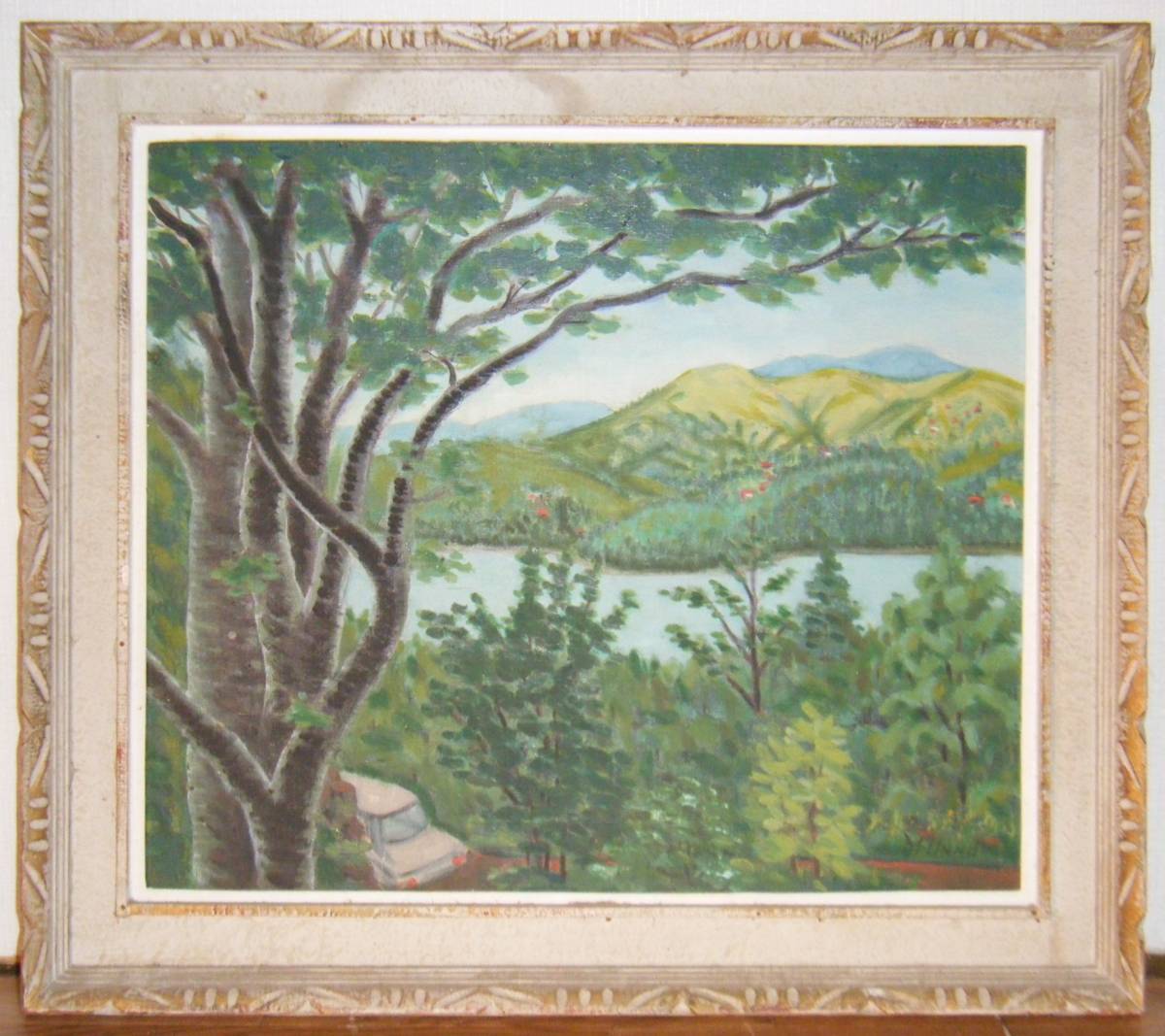 Painting M.UNNO Oil Painting No. 10 Lake Yamanaka Masterpiece P52, Painting, Oil painting, Nature, Landscape painting