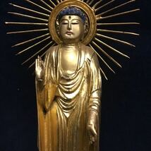 阿弥陀如来像 仏像 仏教美術 木彫 立像 金泥　仏教美術　高さ33cm 木造_画像10