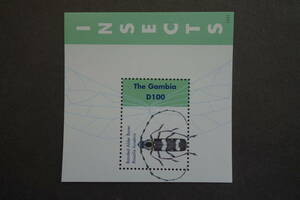 外国切手： ガンビア切手「昆虫」（アメリカルリボシカミキリ） 小型シート　未使用