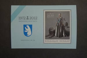 外国切手：グリーンランド切手 「マルグレーテ2世 （デンマーク女王）在位40年記念」小型シート 未使用