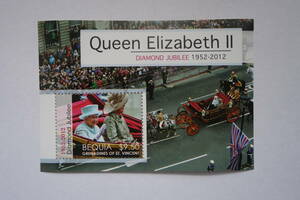 外国切手：（セントヴィンセント・グレナディーン諸島）ベキア島切手 「エリザベス2世在位60年記念」 小型シート 未使用