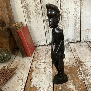 ヴィンテージ アフリカ プリミティブ アート 黒檀 ウッド カービング ドール 木彫り 人形 未開 原始 美術 民族 彫刻 オブジェ 置物