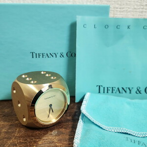 Tiffany&Co. / ティファニー ダイス型クロック 元箱・取説・布カバー付き 置時計 テーブルクロック サイコロ型 ゴールドカラー
