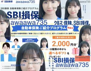 ★【安心安全な高評価】 SBI損保 自動車保険ご紹介プログラム 2,000円分ギフト 見積もり ご友人紹介 キャンペーン 招待 保険会社 任意保険1