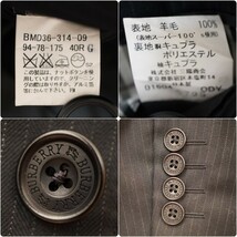 大きいサイズ☆ バーバリーブラックレーベル BURBERRY BLACK LABEL セットアップスーツ 黒 ストライプ L 40 ノバチェック super100s ウール_画像10