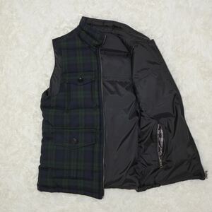 【極美品大きいサイズ】 バーバリーブラックレーベル BURBERRY BLACK LABEL リバーシブル ダウンベスト 肉厚 厚手 L チェック グリーン 緑