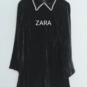 ZARA ベロアビジュー付ミニ丈ワンピース
