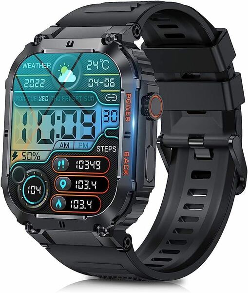 スマートウォッチ 2023年革新モデル【 1.96インチ大画面 軍用規格 耐衝撃】スポーツウォッチ Bluetooth5.2通話機能付き smart watch
