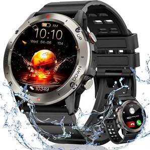 スマートウォッチ【2023冬新登場 軍用規格】Bluetooth5.3通話 着信通知 Line/メッセージ通知 100種類運動モード IP68防塵防水