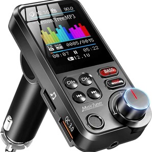 FMトランスミッター BT93 Bluetooth5.0 7種類EQ設定可能 QC3.0急速充電 USB ×2口 1.8インチカラースクリーン 高音/低音DIY調整 USB×2口