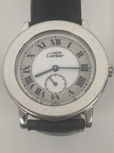 1円～★カルティエ CARTIER マストロンド スモールセコンド 1815 1 革ベルト 白×アイボリー クォーツ レディース 稼働品