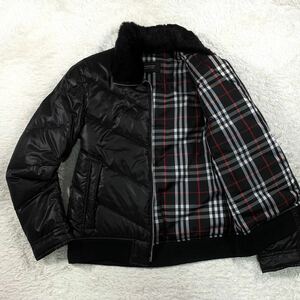 極美品 バーバリー ブラックレーベル ファー ダウン ジャケット ホース ノバチェック 黒 M BURBERRY BLACKLABEL ブルゾン コート アウター