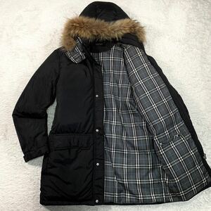 極美品 バーバリー ブラックレーベル フード ファー ダウン コート ノバチェック 黒 M BURBERRY BLACKLABEL ジャケット ブルゾン アウター