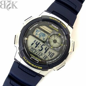 カシオ AE-1000W-2A メンズ クォーツ デジタル 腕時計 ワールドタイム SS×ラバーバンド ネイビー系 CASIO 稼動品 ∞