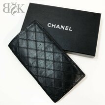 シャネル レザー 長財布 札入れ ビコローレ カードケース ブラック コスモスライン ステッチ ヴィンテージ CHANEL ★_画像1