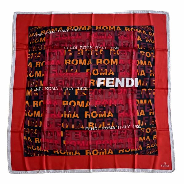 FENDI フェンディ スカーフ ロゴ シルク100% レッド 赤系