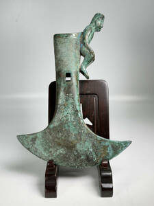 中国古美術　青銅器　人物像青銅斧　コレクター放出　検　漢時代　古国　古物　雲南　唐物　