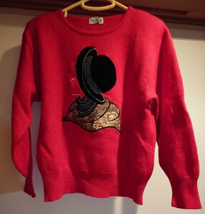  lady's sweater knitted long sleeve size M~L wool 50% acrylic fiber 50% secondhand goods tops sweater 