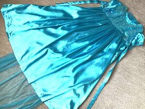 274　つるつるサテン　衣装用　ロングドレス　水色　　　