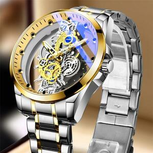 腕時計 メンズ クォーツ メンズラインストーン装飾機械式時計