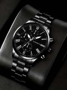 腕時計 メンズ クォーツ 1個 ブラック 亜鉛合金 ストラップ ビジネス ラウンド , 日常の装飾用 男性向け ダイヤルクォーツウ