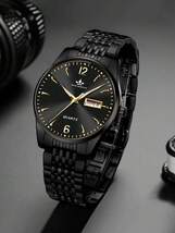腕時計 メンズ クォーツ 1個 メンズ ブラック ステンレススチール ストラップ カジュアル ラウンド ダイヤル クォーツ ウォッ_画像1