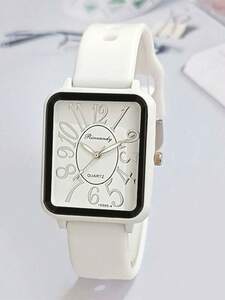 腕時計 レディース クォーツ 1個 ホワイト シリコーンストラップ 四角形ダイヤルクォーツウォッチ , 日常