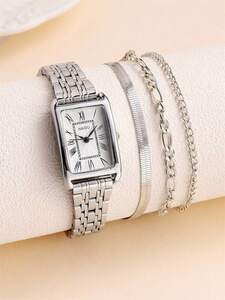 腕時計 レディース セット 長方形ポインタークォーツ時計 1 個 & ブレスレット 1 個