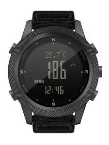 腕時計 メンズ デジタル 1個 ブラックナイロン ストラップ スポーティ アラーム 耐水 温度 ラウンド ダイヤルデジタルウォッチ