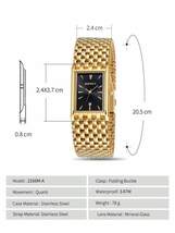 腕時計 メンズ クォーツ 1個 男性 ゴールド ステンレス鋼 ストラップ ビジネス 耐水 日付 長方形 , 用 日常生活 ダイヤ_画像4