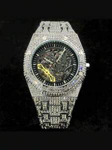 腕時計 メンズ 機械式 ラグジュアリー メンズ 自動式 時計 , ファッショナブル ラインストーン象眼 スケルトン 機械式 腕時計