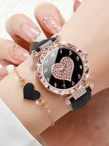 腕時計 レディース セット デジタル腕時計星空デザイン 革ベルト ブレスレット 2本セット ダイアモンド風