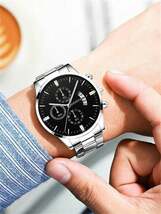腕時計 レディース セット 1個 男性 亜鉛合金 ストラップ ビジネス カレンダー 丸い ダイヤルクォーツウォッチ & 1個 チェ_画像2
