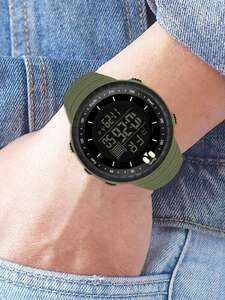腕時計 メンズ デジタル メンズラバーストラップ防水ラウンドダイヤル電子時計