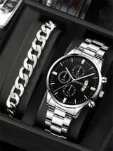 腕時計 メンズ セット ビジネス風 クラシック ステンレス クオーツ 腕時計&ブレスレットセット_画像1