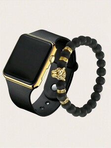 腕時計 レディース セット カジュアルスポーツ 電子時計&ライオンヘッド形ブレスレットセット