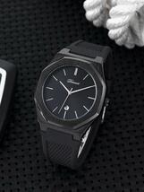 腕時計 メンズ クォーツ 1個 ブラック ストラップ ファッション 蛍光 防水 カレンダー 多角形 ダイヤルクォーツウォッチ ,_画像1