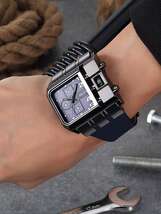 腕時計 メンズ クォーツ スクエアーダイヤル ファッション カジュアル レザーストラップ 男性用 クオーツ時計_画像2
