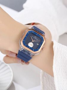 腕時計 レディース クォーツ 1個 女性 ブルー シリコーン ストラップ カジュアル 日付 四角形 , 用 日常生活 ダイヤルクォ