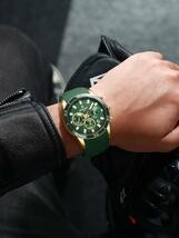 腕時計 メンズ クォーツ 1個 男性 グリーン シリコーン ストラップ ファッショナブル 蛍光 耐水 カレンダー 丸い ダイヤルク_画像5