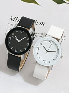 腕時計 ペアウォッチ カップル用腕時計 レザーバンド 黒と白 1セット クオーツ 表彰品にも最適