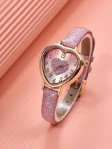 腕時計 レディース クォーツ 女性用クオーツ腕時計 可愛い レザーベルト スパークリー ラブ文字盤_画像1